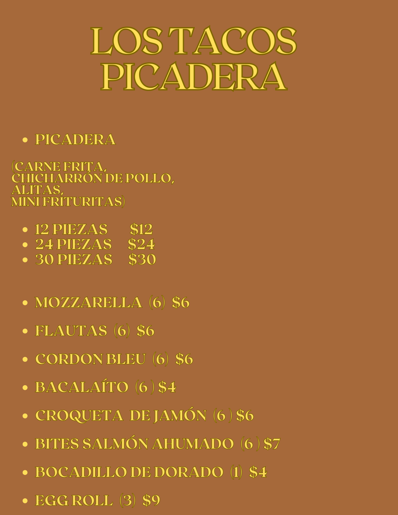 Menu Picadera